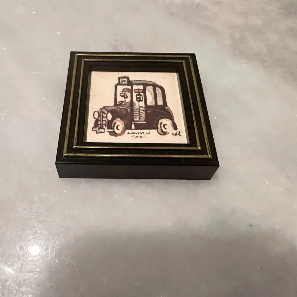 Vintage Rare Framed London-Themed Tile Handmade Art Set of 8